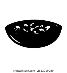 A black silhouette of a bowl containing various food items, emphasizing shape and form without color or detail.