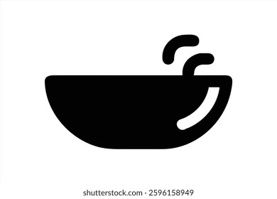 A black silhouette of a bowl with steam rising from it is shown on a white background. This design captures the essence of warmth and comfort associated with delicious food.