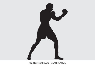 Black silhouette of a boxer on a white background
