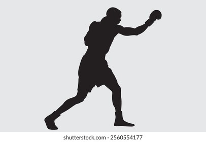 Black silhouette of a boxer on a white background
