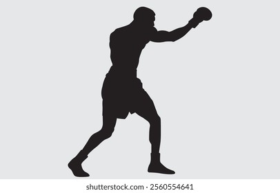 Black silhouette of a boxer on a white background
