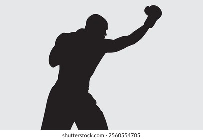 Black silhouette of a boxer on a white background
