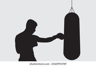 Black silhouette of a boxer on a white background
