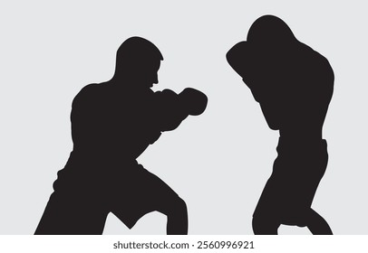 Black silhouette of a boxer on a white background
