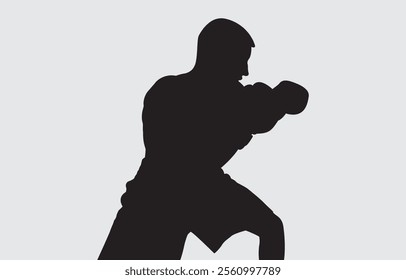 Black silhouette of a boxer on a white background
