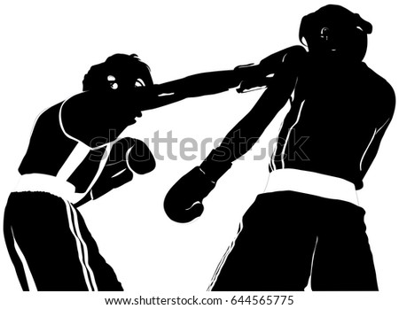 black silhouette boxer straight right punch to head fight Boxing