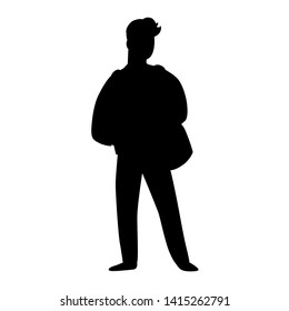 Black silhouette of boy. Character illustration isolated on white. Cartoon people vector flat illustration.