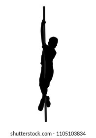 Black silhouette of a boy scrambling on the stave. Isolated vector illustration.