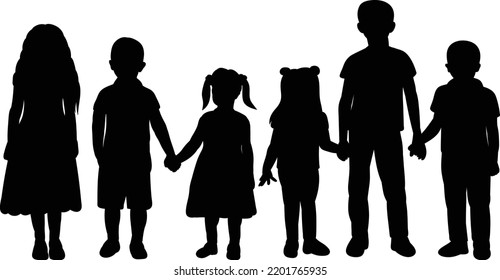 black silhouette boys and girls kids 