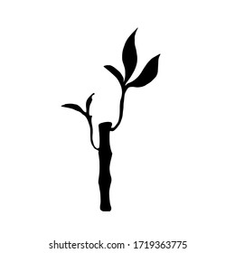 Black silhouette branch bamboo. Icon illustration isolated on white. Hand drawing vector sign symbol. Wabi sabi japanese style.