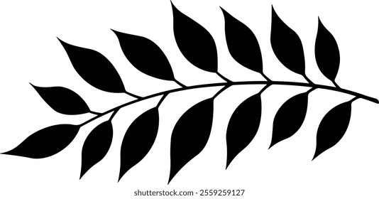 black silhouette of a branch with leaves without background