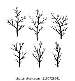 Black silhouette of branch and tree. Set of simple abstract natural wood