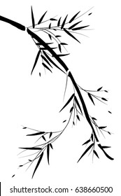 Black silhouette of branches of a bamboo on a white background.