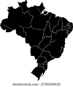 Black silhouette of Brazil map with internal state borders clearly outlined in white lines