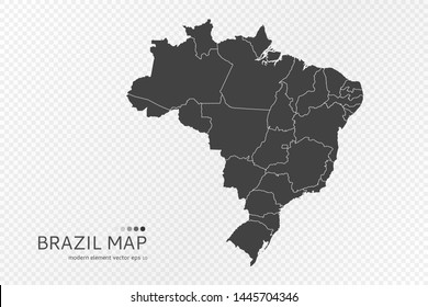 Black silhouette of Brazil map on transparent background. EPS10 vector file organized in layers for easy editing.