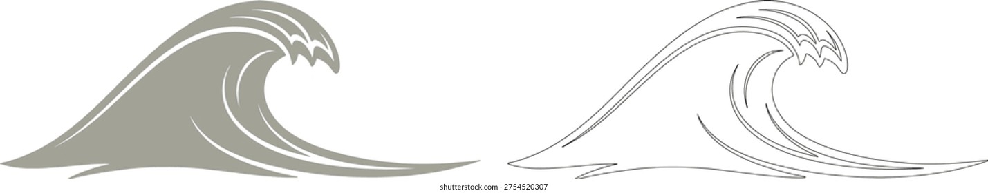 Black silhouette of breaking ocean waves with white accents