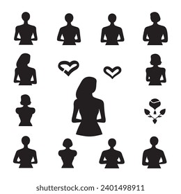 A black silhouette Breast Cancer symbols set.