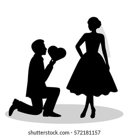 The black silhouette of a bride and groom isolated on white background. Bride and groom. Vector illustration. 