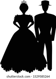 Black silhouette of the bride and groom. Vector illustration on isolated background.