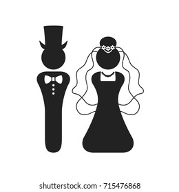 Black silhouette Bride and Groom wedding sign and symbol icon on white background