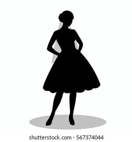 The black silhouette of  bride on a white background. A girl in a dress. Vector illustration.