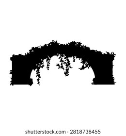 A black silhouette of a bridge with lush overhanging foliage, emphasizing natural and architectural harmony in a minimalist style.