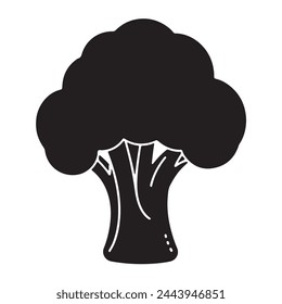  black silhouette of a Broccoli with thick outline side view isolated