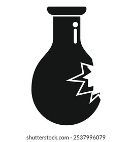 Black silhouette of a broken chemical flask isolated on a white background, simple style for any web design