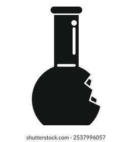 Black silhouette of a broken chemistry glass flask, indicating a failed experiment or accident in a lab setting