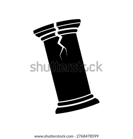 A black silhouette of a broken pillar, representing destruction or damage.