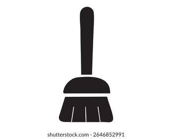 Black silhouette of a broom with handle, isolated on white background. concept of cleaning, household tool, hygiene, sweep, chore, design element.
