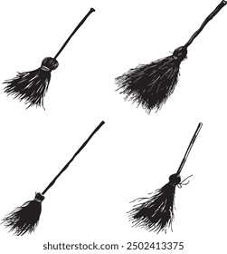 black silhouette of a Broom Set