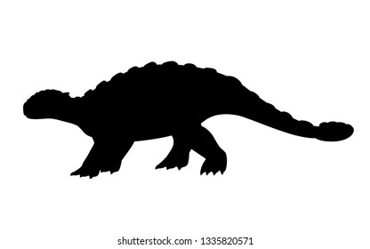 Black silhouette. Brown ankylosaurus. Cute dinosaur, cartoon design. Flat vector illustration isolated on white background. Animal of jurassic world. Giant herbivore dinosaur.