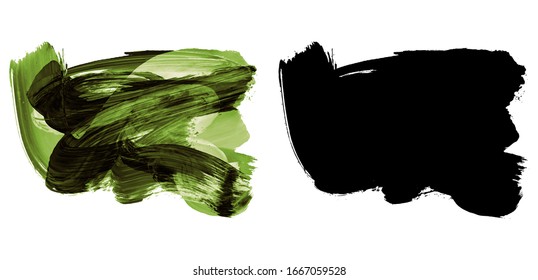  and Black silhouette brush stroke. Grunge vector abstract hand - painted element. Underline and border design.