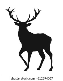 Black Silhouette Of The Buck On The White Background, Simple Vector Illustration