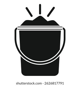 Black silhouette of a bucket overflowing with sand, a simple icon of a beach toy