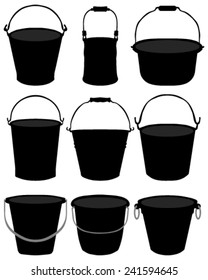 Black silhouette of buckets, vector