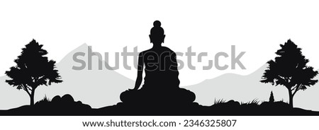Black silhouette of the Buddha sitting on the mountain. Vector illustration Stock photo © 