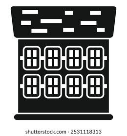 Black silhouette of a building with solar panels installed on the facade, illustrating the concept of renewable energy