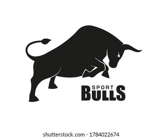 Black silhouette of a bull or buffalo on a white background. Isolated object 