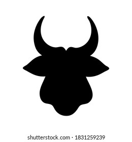 Black silhouette of bull head on a white background.  Vector illustration.Design for greeting cards, packaging, paper, advertising