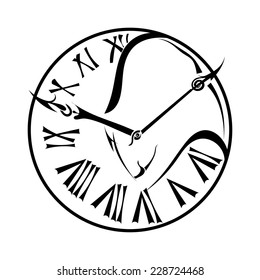 Black silhouette of a bull on the dial wall clock isolated on white background. Trademark farm. Vector illustration.