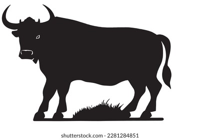 Black silhouette of a bull on a white background. Vector illustration.Vector image of a bull on a white background.