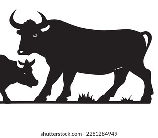 Black silhouette of a bull on a white background. Vector illustration.Vector image of a bull on a white background.