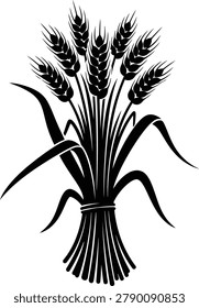 Black silhouette of a bundle of golden wheat stalks