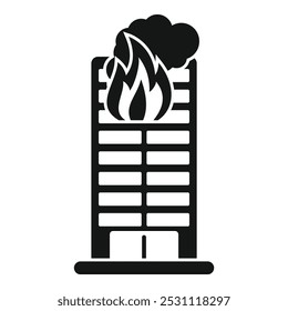 Black silhouette of a burning office building, representing a fire emergency and potential danger