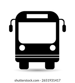 Black silhouette of a bus from the front, representing urban transit and daily commute. Minimalist vector illustration isolated on a white background