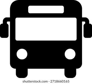 Black silhouette of a bus front view with white windows and lights transportation