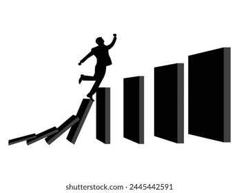 black silhouette Businessman in domino effect concept, vector illustration.