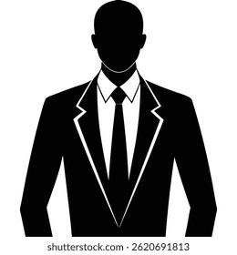 A black silhouette of a businessman wearing a suit and tie, conveying a sense of professionalism and authority.